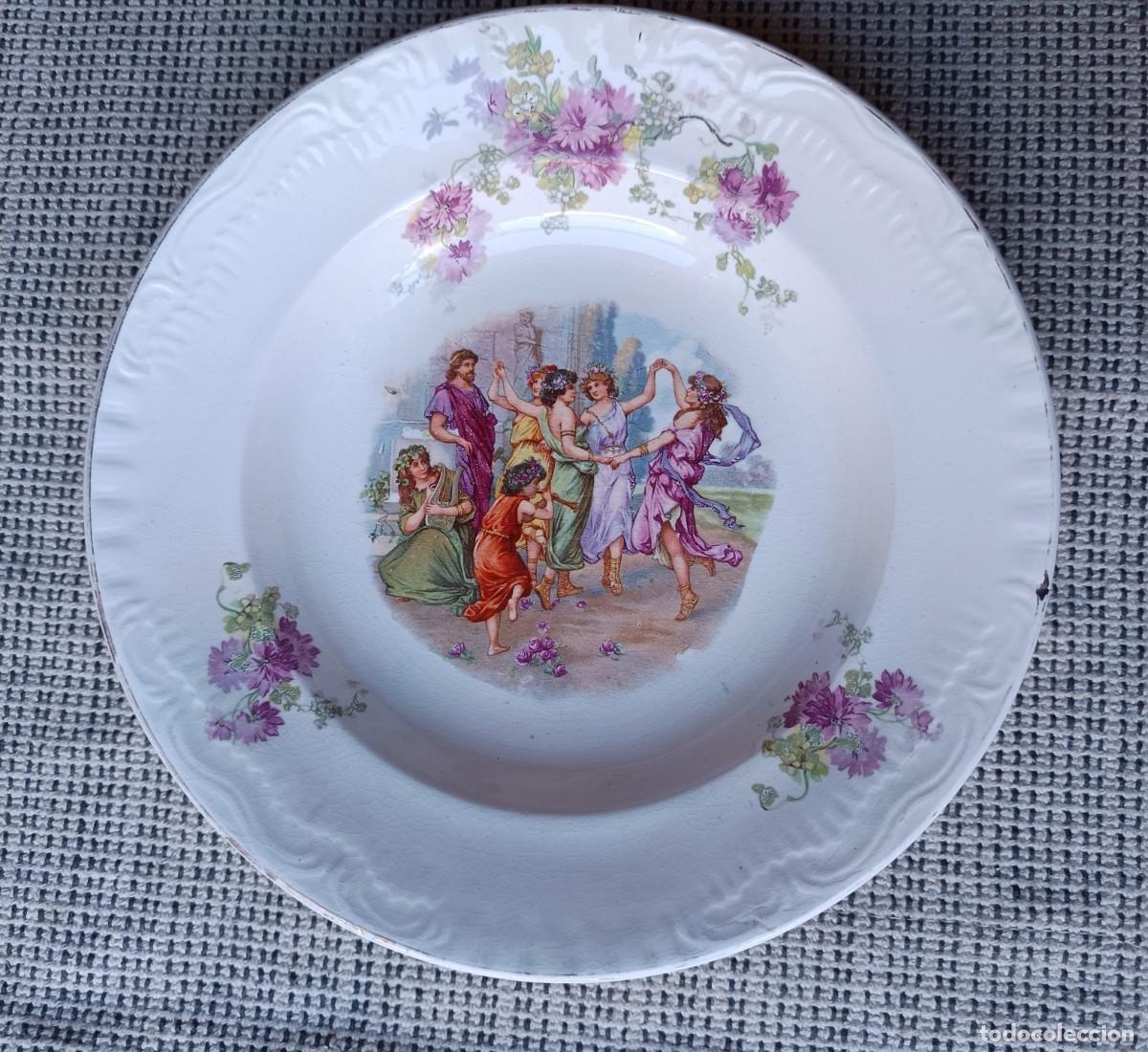 Antig&uuml;edades: Antiguo plato porcelana finamente decorado s.XIX