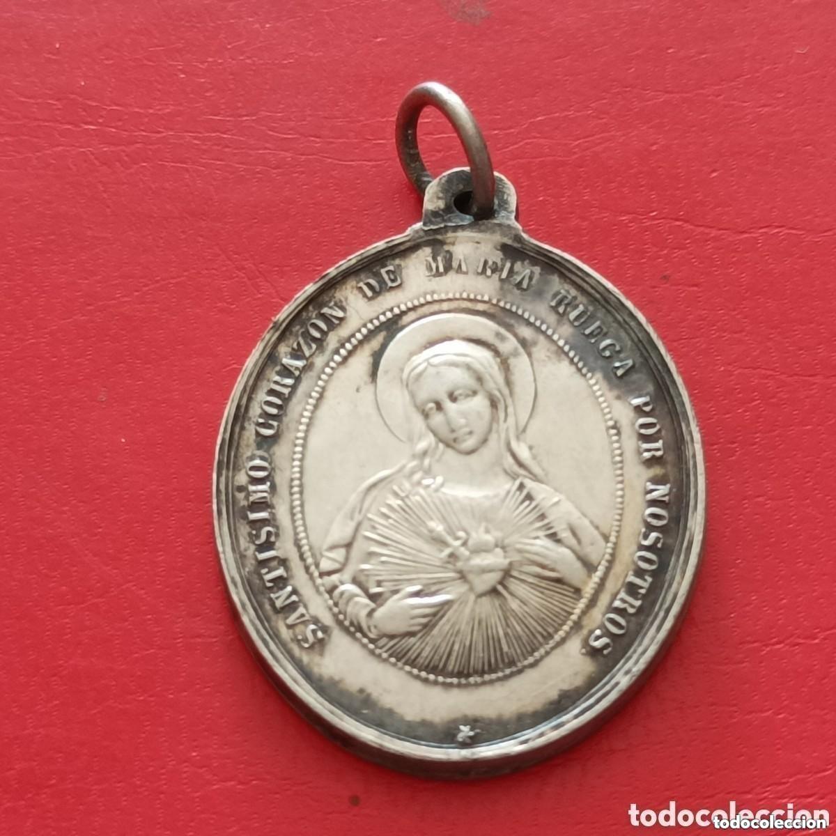 Antiques: Antigua Medalla Sant&iacute;simo Coraz&oacute;n Mar&iacute;a Ruega por nosotros