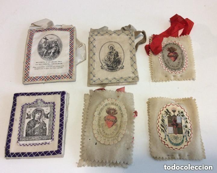Antiques: Escapularios (6) siglo XIX - Trinidad, Socorro, Consolaci&oacute;n, apostolado de la Oraci&oacute;n