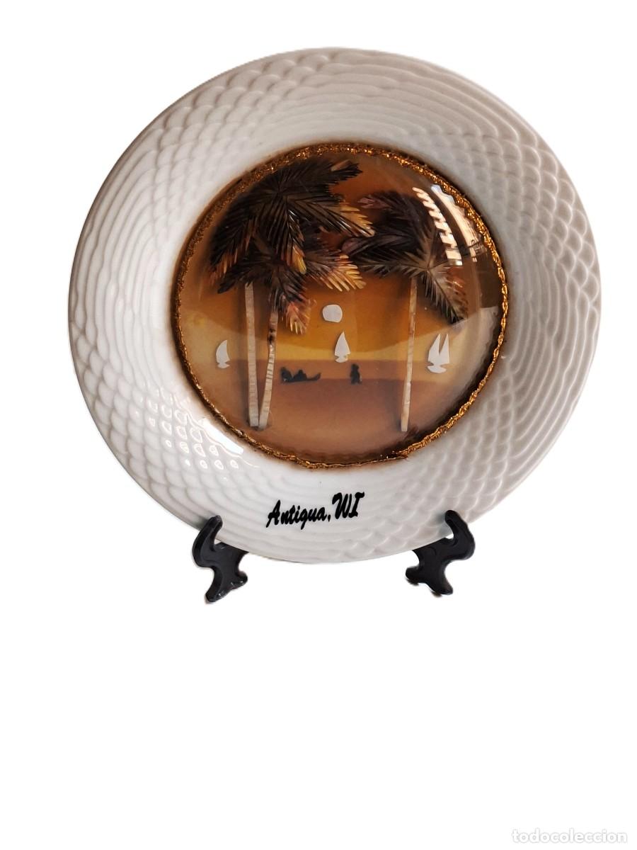 Antiquit&auml;ten: PLATO DECORATIVO VINTAGE DE SOUVENIR - ANTIGUA W.I. CON DIARAMA 3D DIAMETRO 19 CM