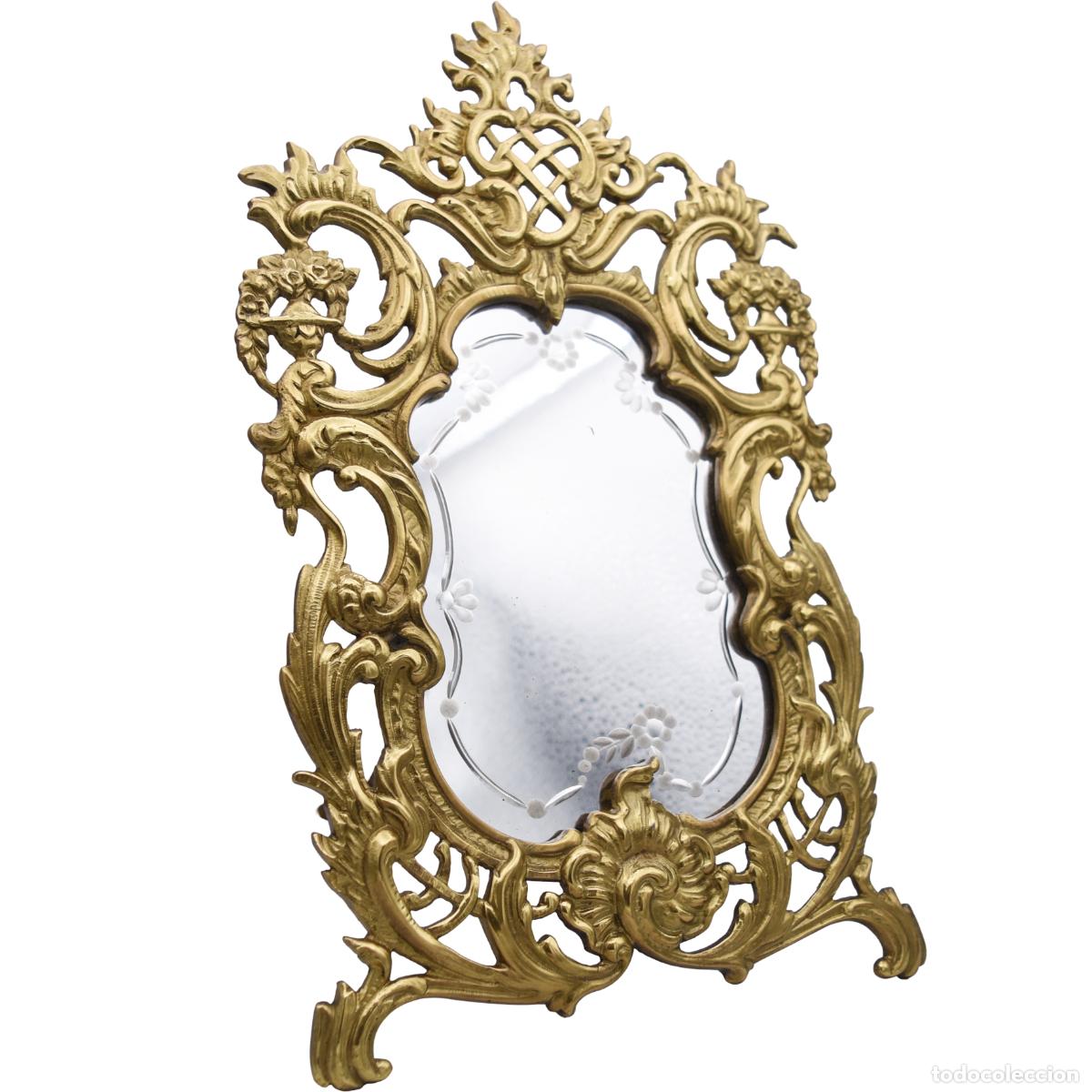 Antig&uuml;edades: Espejo de mesa (o de tocador) de bronce &rdquo;Registrado&rdquo;
