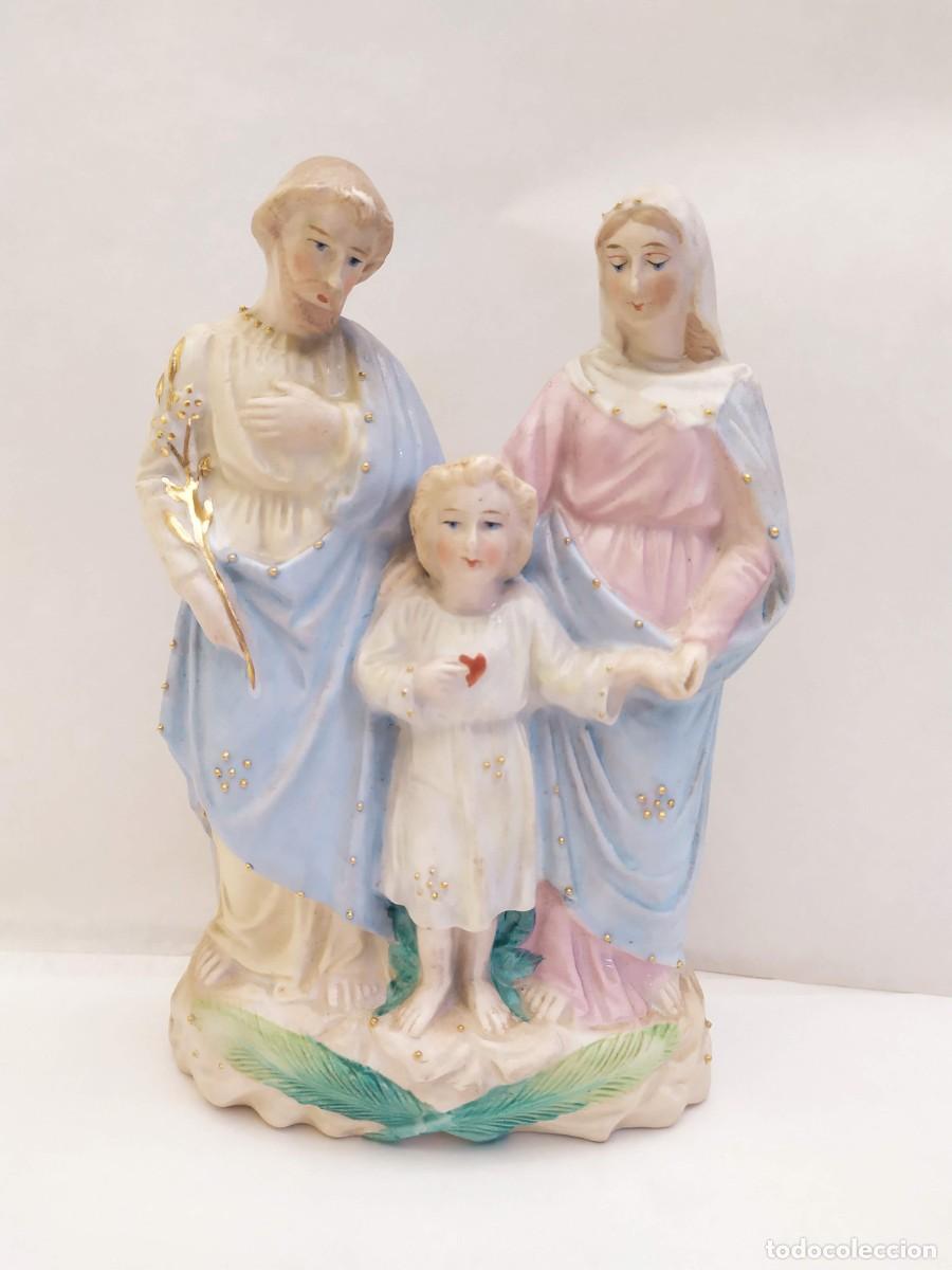 Antiques: Figura de biscuit. Sagrada Fam&iacute;lia. Jes&uacute;s, Mar&iacute;a, y Jos&eacute;. 21x13x6cm
