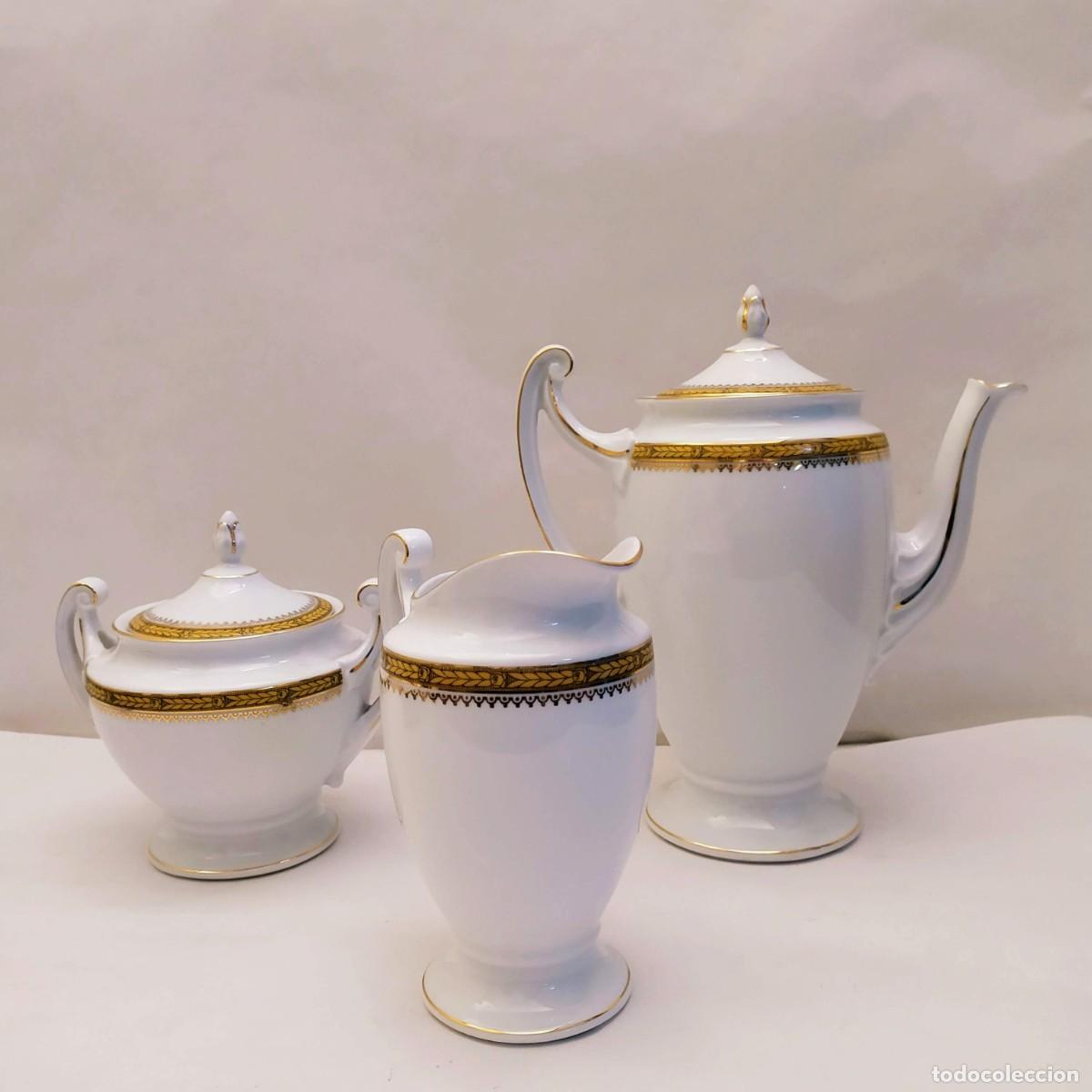 Antiquit&eacute;s: Juego de te de porcelana Royal Epiag . Tetera, azucarera, lechera. Checoslovaquia.