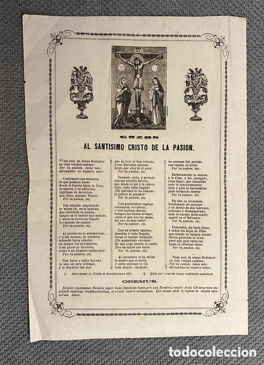 Antiquit&eacute;s: OLBA, Teruel. Gozos al Sant&iacute;simo Cristo de la Pasion.. (fin Siglo XIX)