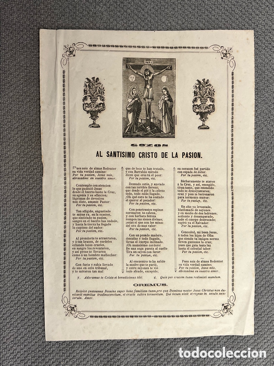 Antig&uuml;edades: OLBA, Teruel. Gozos al Sant&iacute;simo Cristo de la Pasion.. (fin Siglo XIX)