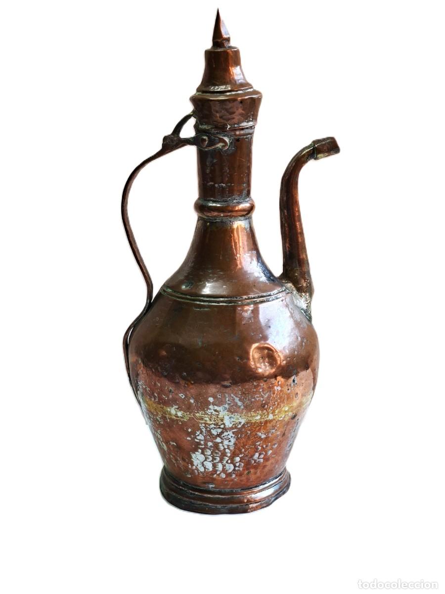 Antig&uuml;edades: JARRA DE COBRE ANTIGUA ESTILO ISLAMICO / ORIENTAL CON TAPA 36 CM. ALTO