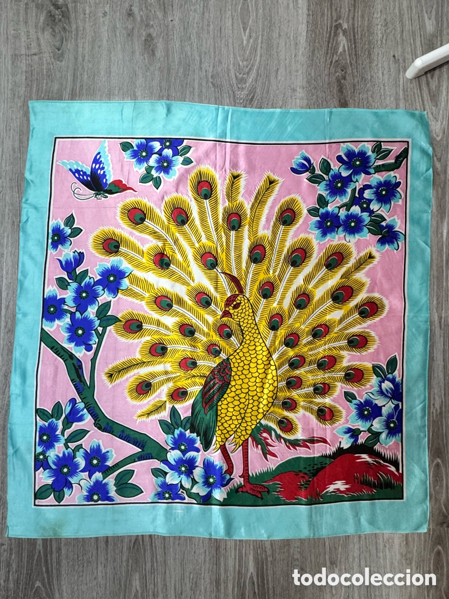 Antiquit&eacute;s: ANTIGUO PA&Ntilde;UELO DE SEDA VINTAGE DI&Aacute;METRO 89cm x 80cm
