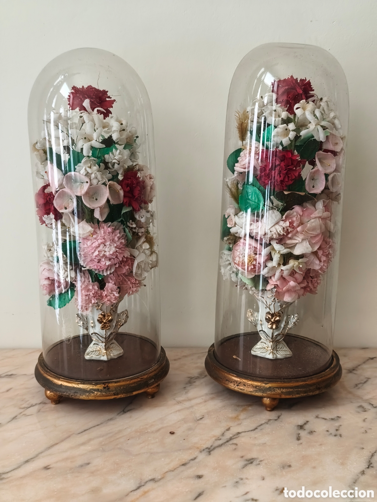 Oggetti Antichi: Pareja de floreros isabelinos de flores ,siglo XIX