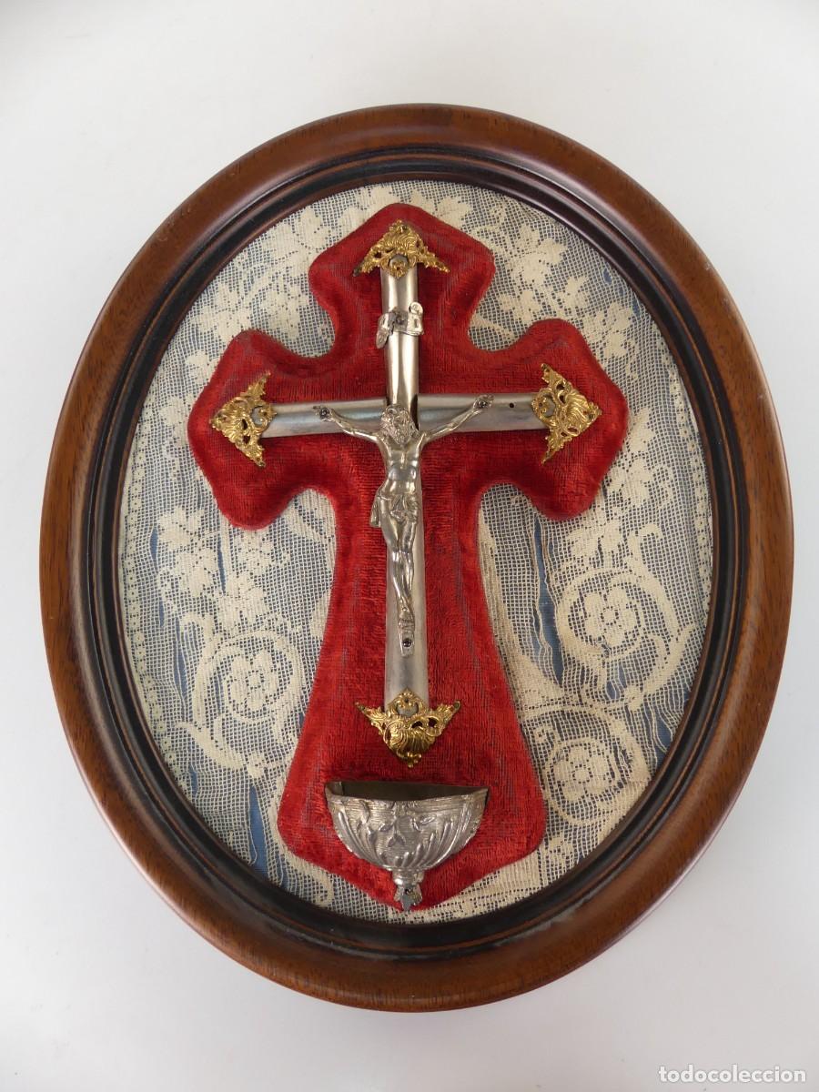 Antig&uuml;edades: ANTIGUO CRUCIFIJO BENDITERA DE METAL EXCELENTE OBJETO DE DECORACION RELIGIOSA