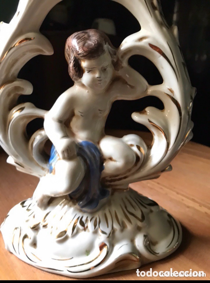 Antig&uuml;edades: CANDELABRO CAPODIMONTE , CON QUERUB&Iacute;N ANTIGUO - Foto 3