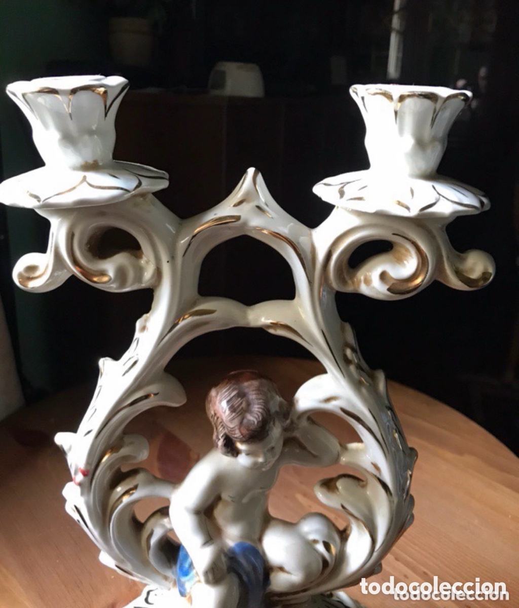 Antig&uuml;edades: CANDELABRO CAPODIMONTE , CON QUERUB&Iacute;N ANTIGUO - Foto 4