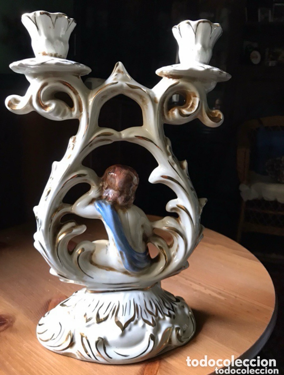 Antig&uuml;edades: CANDELABRO CAPODIMONTE , CON QUERUB&Iacute;N ANTIGUO - Foto 5
