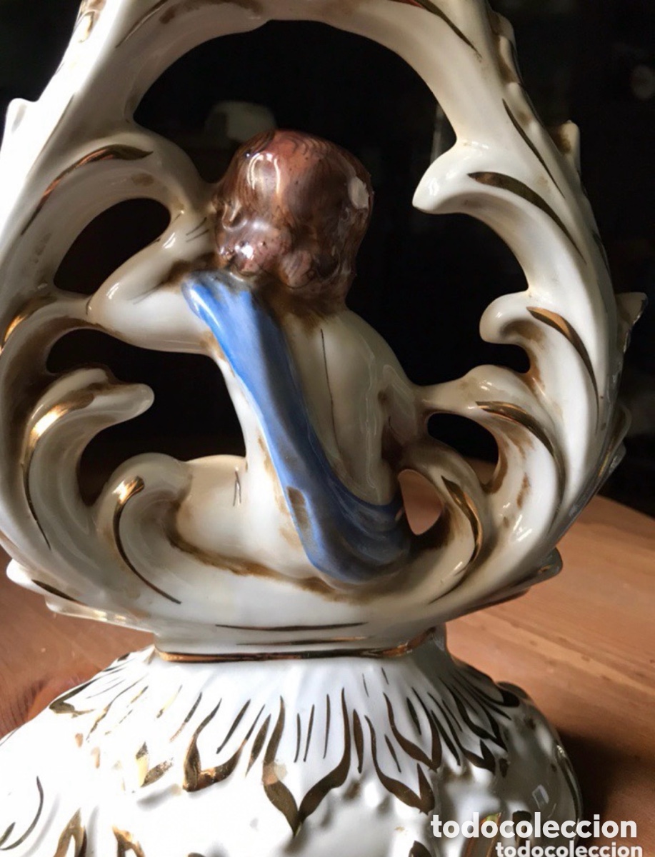 Antig&uuml;edades: CANDELABRO CAPODIMONTE , CON QUERUB&Iacute;N ANTIGUO - Foto 6