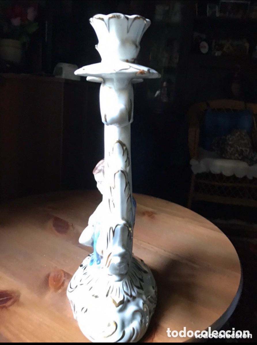 Antig&uuml;edades: CANDELABRO CAPODIMONTE , CON QUERUB&Iacute;N ANTIGUO - Foto 7