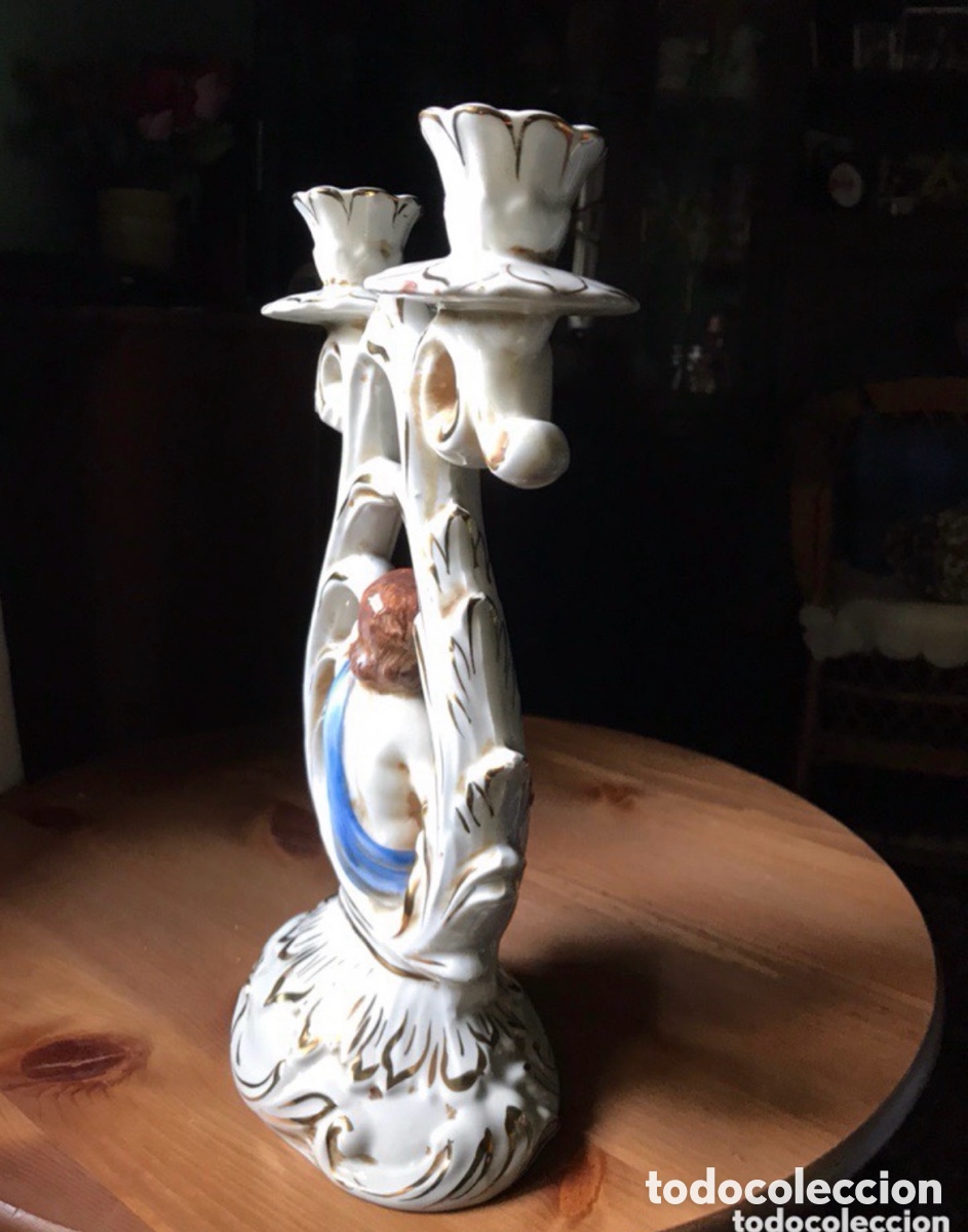 Antig&uuml;edades: CANDELABRO CAPODIMONTE , CON QUERUB&Iacute;N ANTIGUO - Foto 8