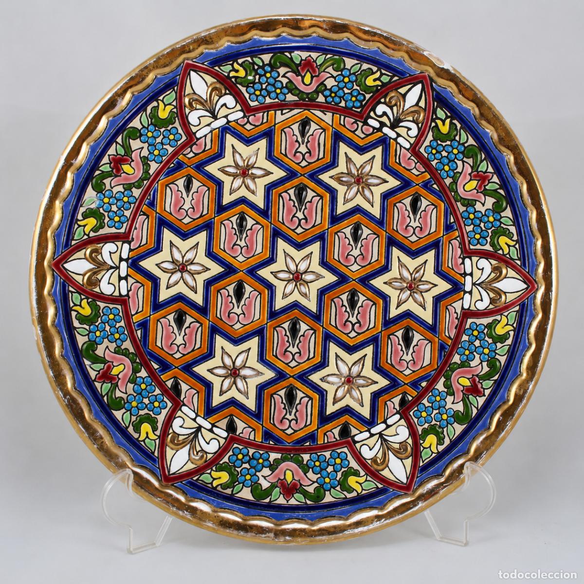Antig&uuml;edades: Plato Cer&aacute;mica Triana CEARCO Oro 24K Pintado Mano Vintage Sevilla Mud&eacute;jar 29cm