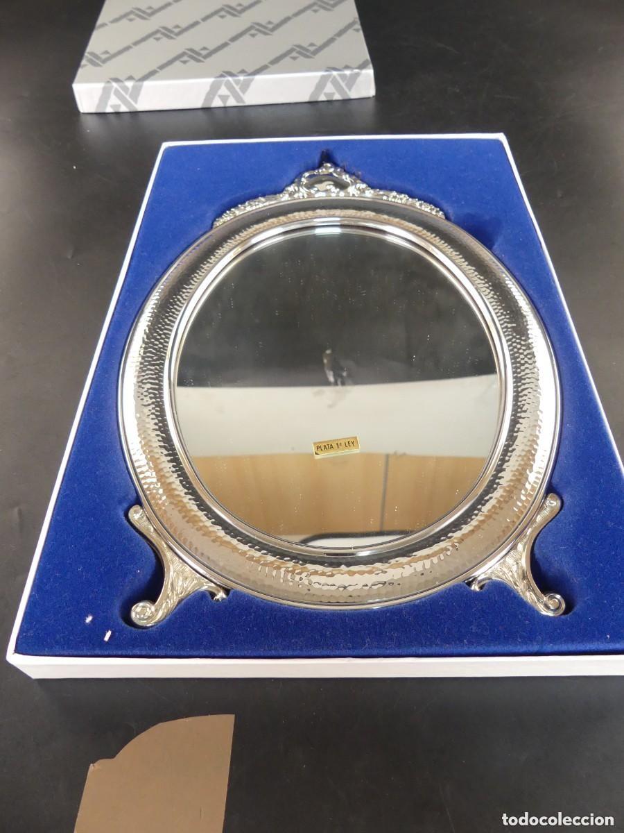 Antig&uuml;edades: PRECIOSO ESPEJO DE SOBREMESA DE MADERA Y PLATA CON CAJA