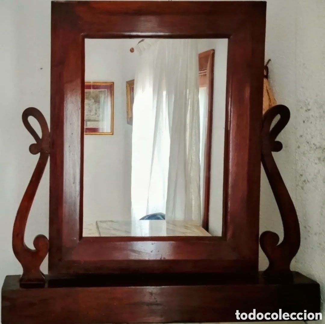 Antig&uuml;edades: Antiguo espejo giratorio de tocador/peinador en madera