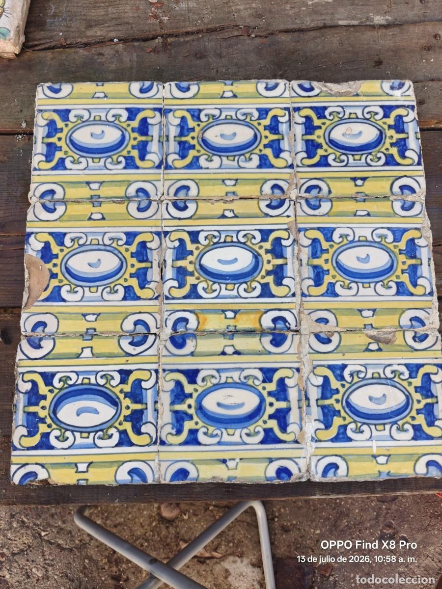 Antig&uuml;edades: AZULEJOS ANTIGUOS DE MANISES LOTE DE 9 UDS. PARA COLGAR DE 39,5 X 39,5 CMS.
