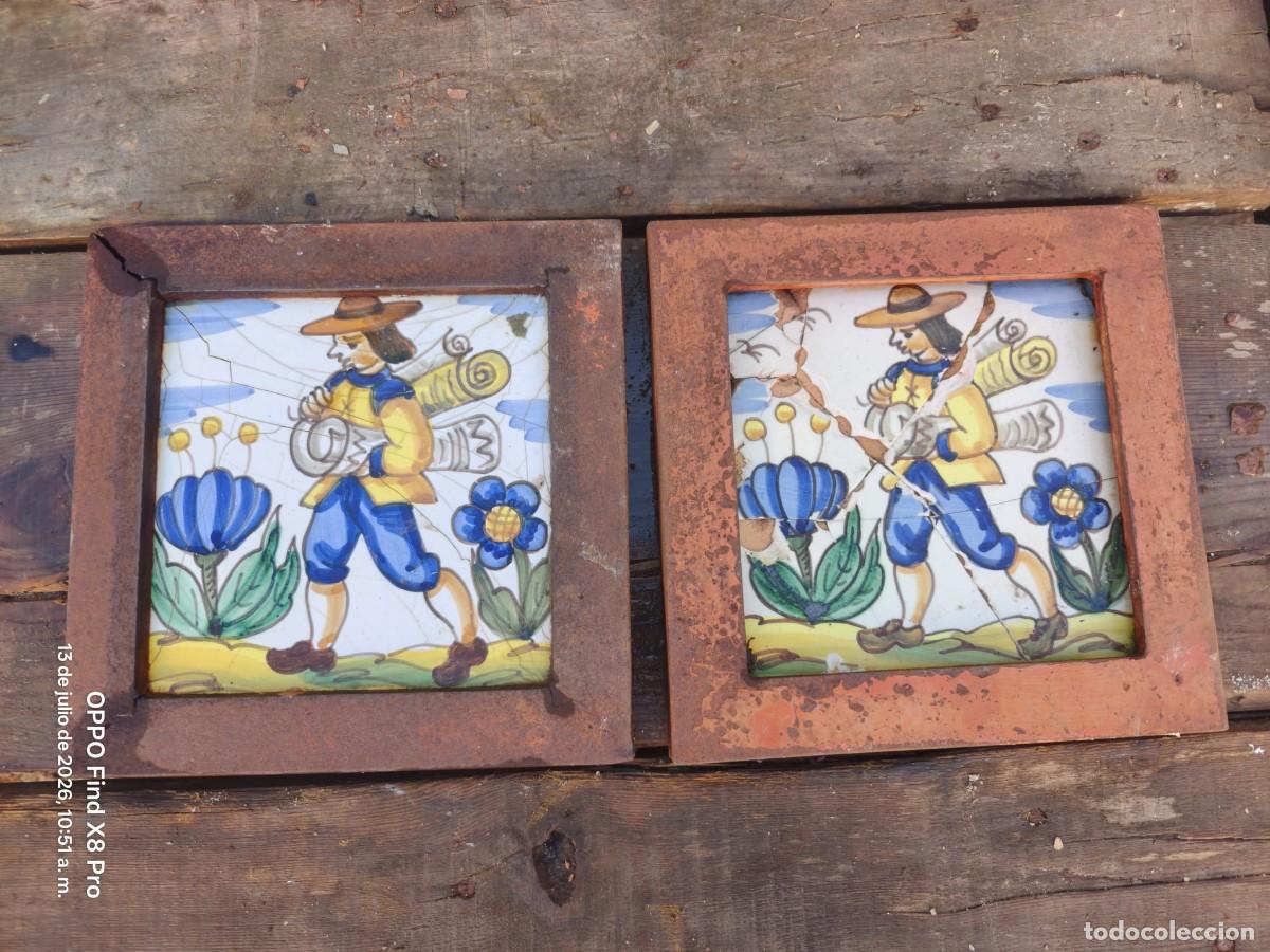 Antig&uuml;edades: AZULEJOS ANTIGUOS DE MANISES PAREJA ENMARCADOS DE 19 X 19 CMS.