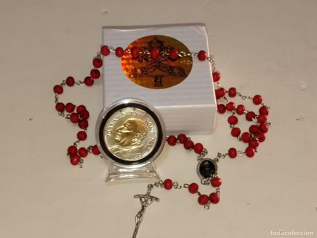 Antiguidades: PRECIOSO CONJUNTO DE MEDALLA PAPA JUAN XXIII,PONTIFICE MAXIMO + ROSARIO PAPA L&Eacute;ON XIV