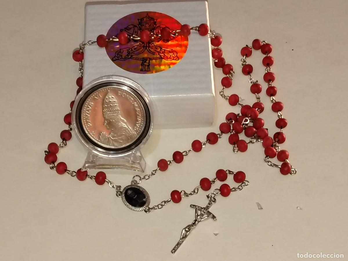 Antiguidades: PRECIOSO CONJUNTO DE MEDALLA PAPA JUAN PABLO VI,A&Ntilde;O SANTO 1975 + ROSARIO PAPA L&Eacute;ON XIV