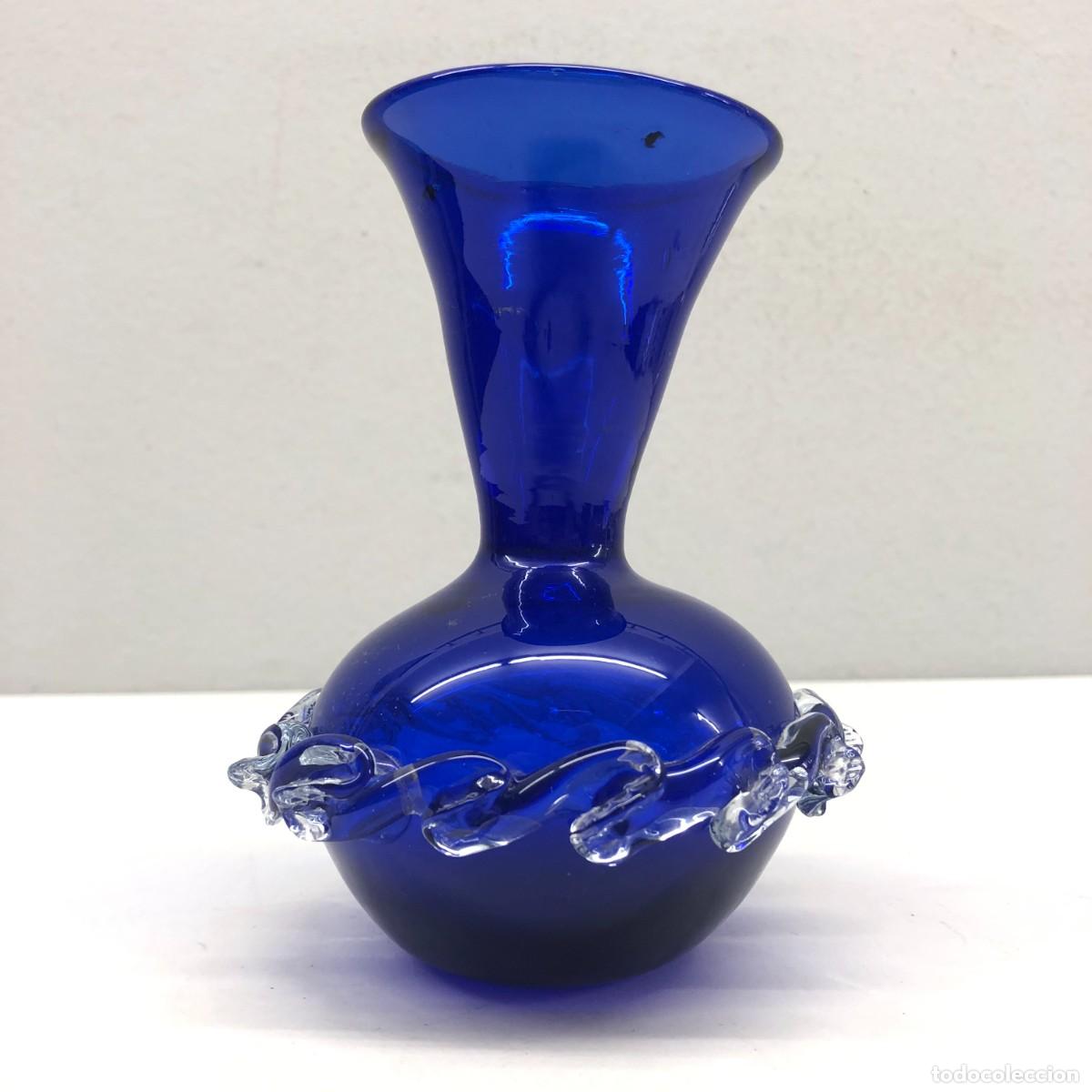 Antig&uuml;edades: PRECIOSO JARR&Oacute;N AZUL COBALTO - DE VIDRIO SOPLADO - FILAMENTOS DE CRISTAL - 15 X 11 CM / 546