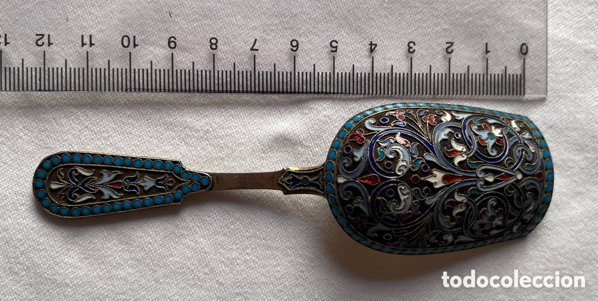 Antig&uuml;edades: Pala de T&eacute; Imperial Rusa &mdash; Gustav Klingert, Plata Dorada 84 con Esmalte Cloisonn&eacute;