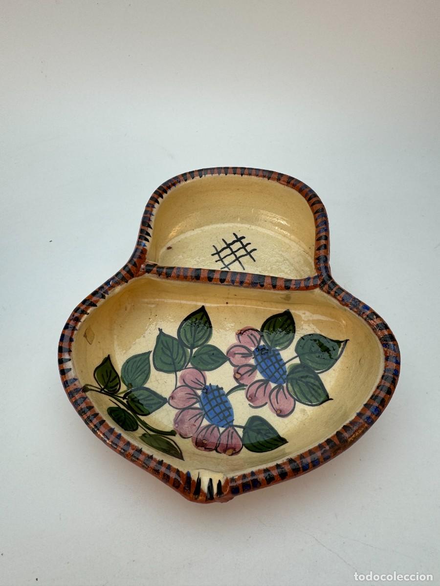 Antig&uuml;edades: Bandeja de cer&aacute;mica vintage pintada a mano con compartimentos &ndash; Bandeja floral para baratijas &ndash; Band