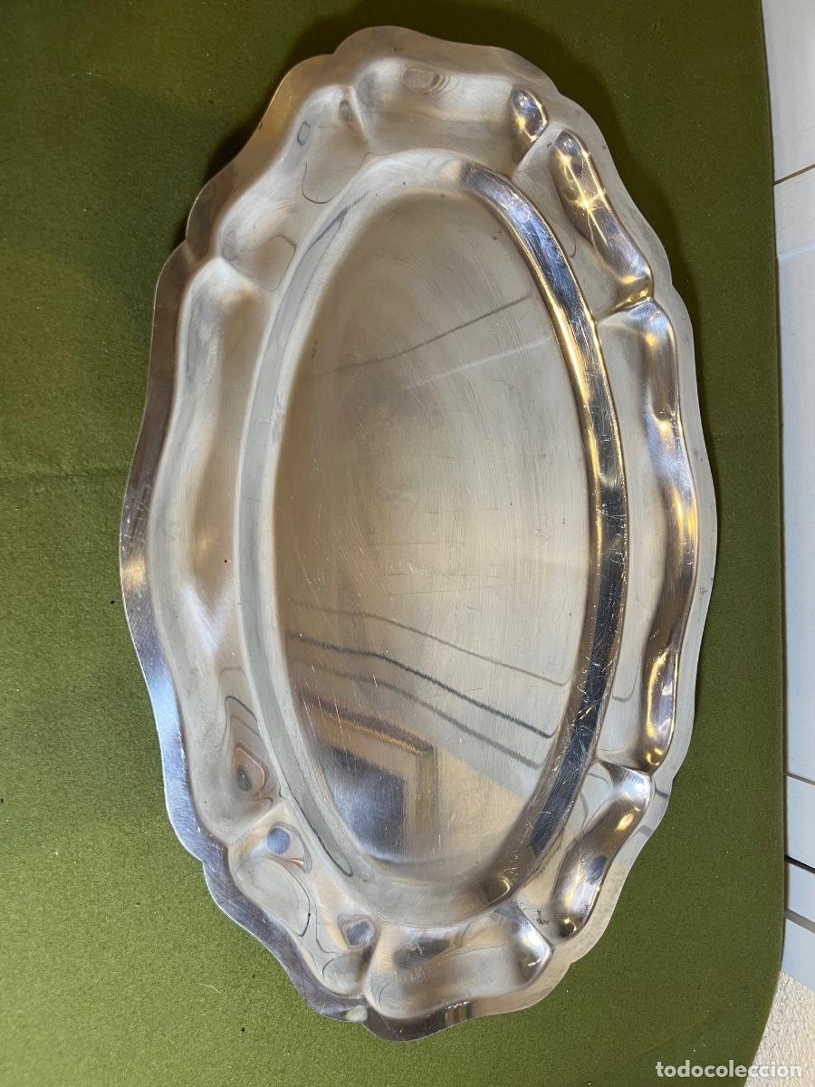 Antiguidades: Fuente ovalada grande de acero inoxidable vintage 46 cm | Bandeja de servir cl&aacute;sica