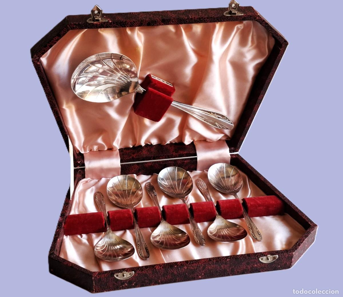 Antig&uuml;edades: PLATA EPNS - SET DE CUCHARAS EN SU ESTUCHE ORIGINAL - 13.CM LARGO Y 21.5.CM LARGO