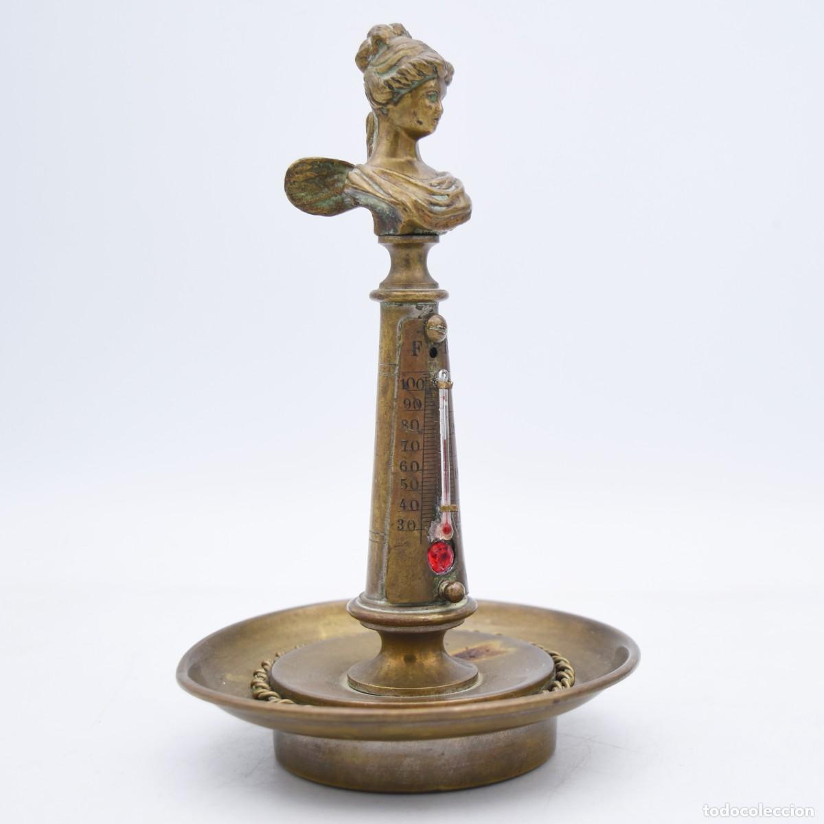 Antig&uuml;edades: Term&oacute;metro de sobremesa de bronce - Foto 6