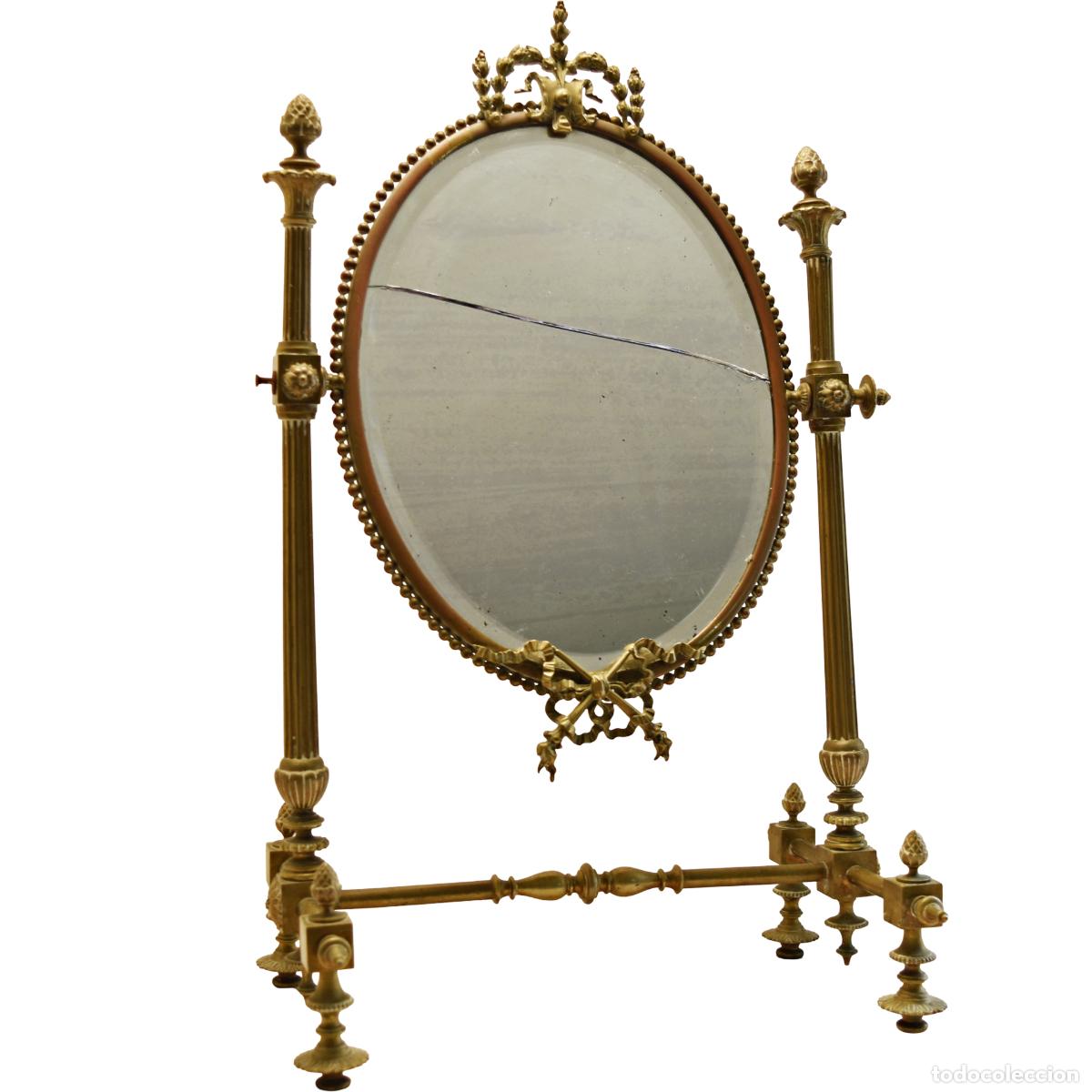 Antig&uuml;edades: Espejo de sobremesa / tocador oscilante - Bronce