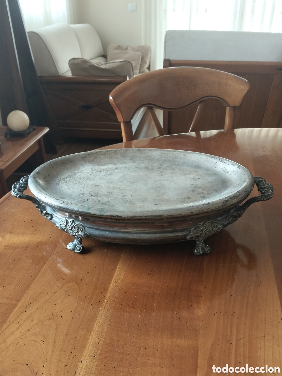 Antig&uuml;edades: Antiguo R&eacute;chaud Calentador de Mesa de Plata 10&frac34; Loth (A&ntilde;o 1835) - Conjunto Biedermeier Completo