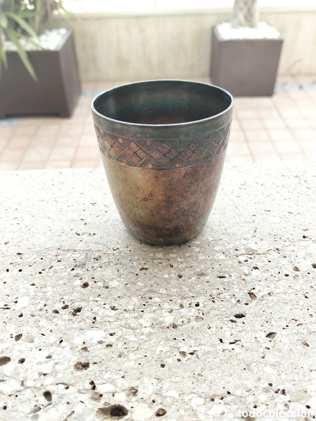 Antig&uuml;edades: Antiguo Vaso de Comuni&oacute;n (Timbala) en Metal Plateado - Finales del Siglo XIX