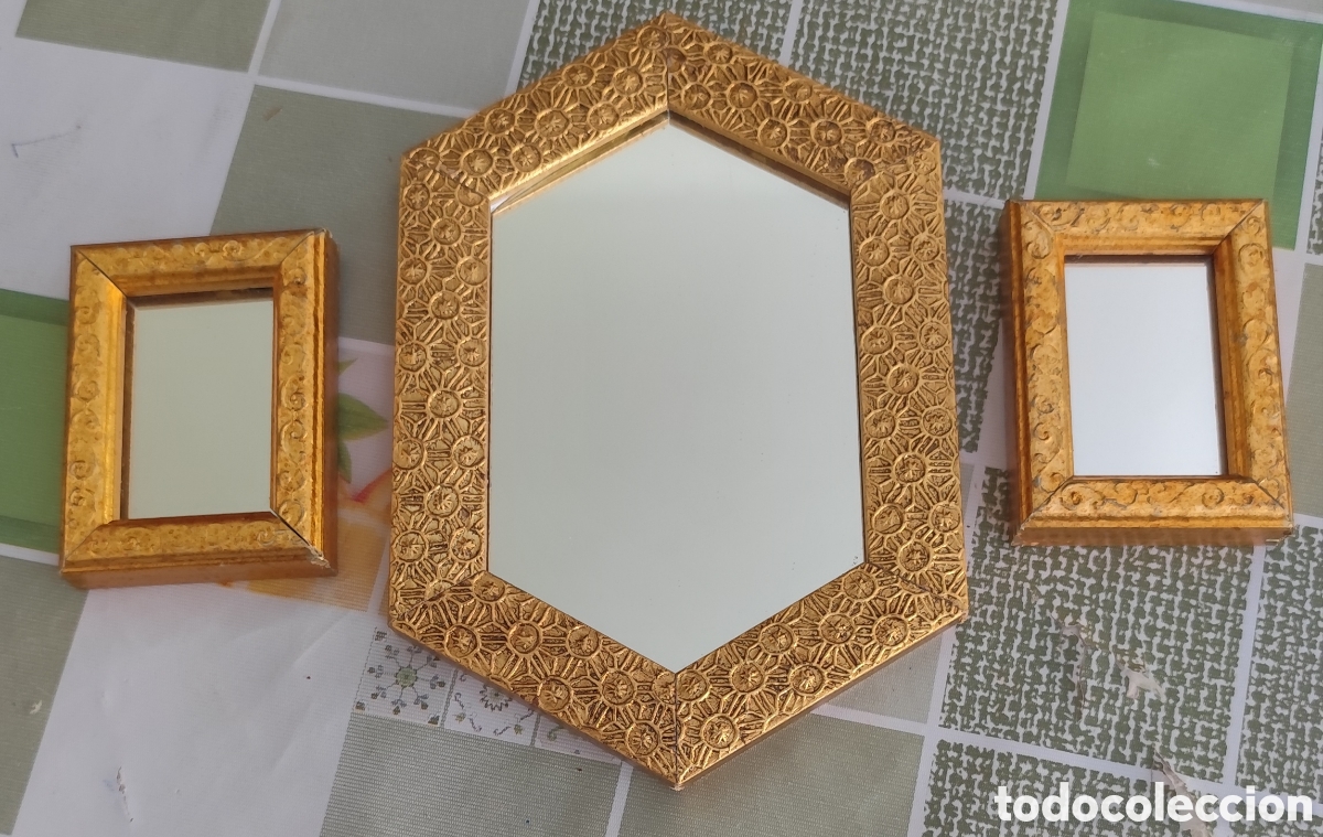 Antig&uuml;edades: Lote de 3 espejos vintage dorados