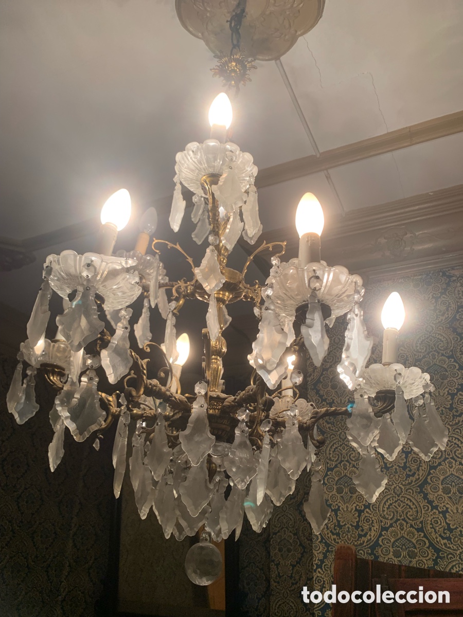 Antig&uuml;edades: L&aacute;mpara techo de bronce y Cristal - Foto 3