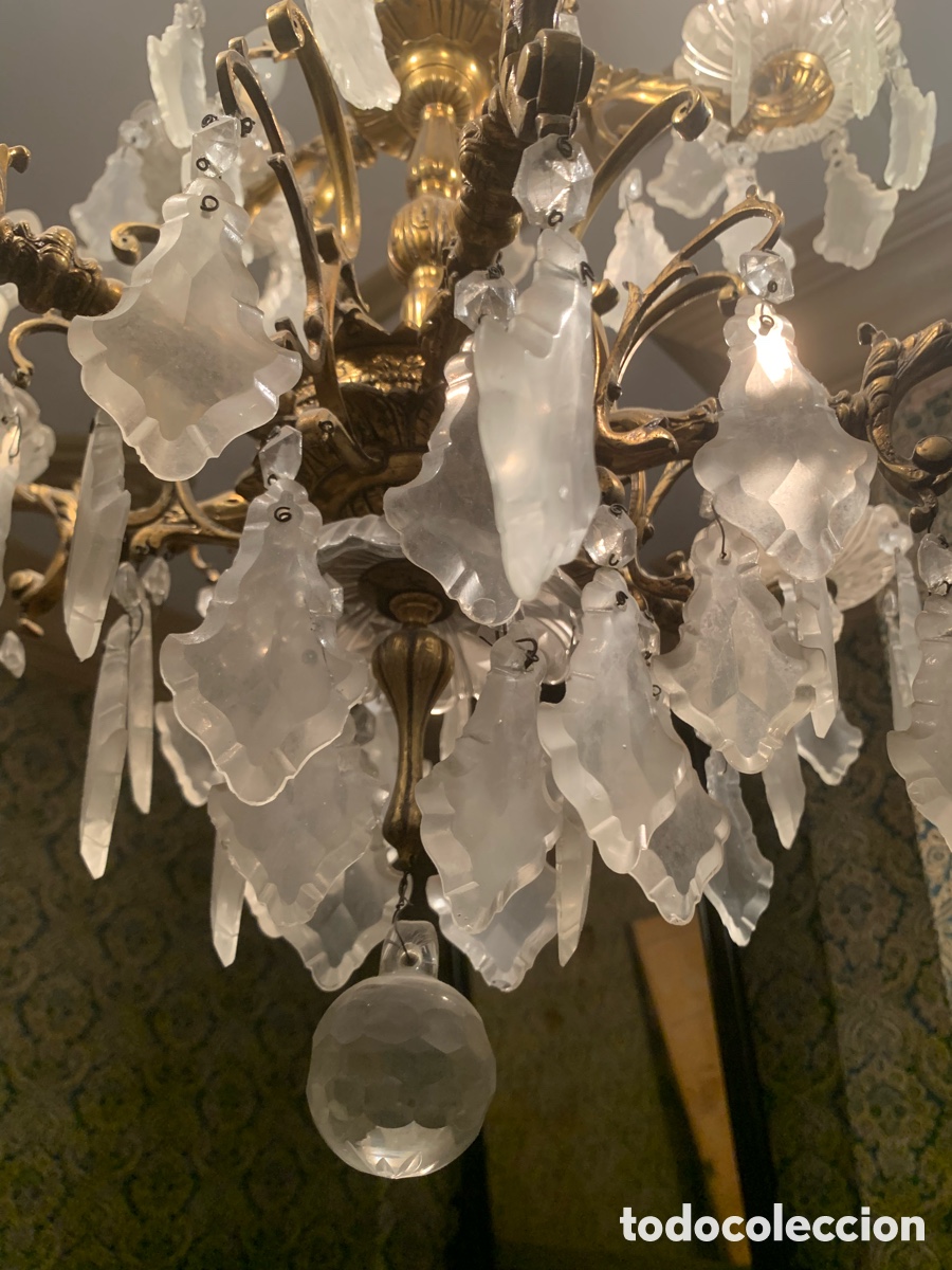 Antig&uuml;edades: L&aacute;mpara techo de bronce y Cristal - Foto 4