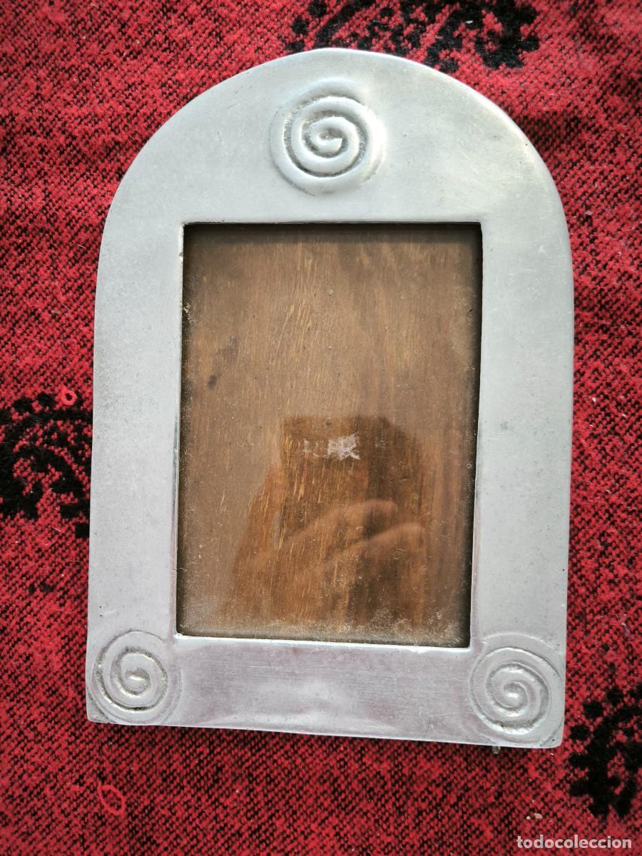 Antig&uuml;edades: Marco Portafotos Sobremesa Metal Y Madera Dise&ntilde;o Espirales Vintage 23 Cm