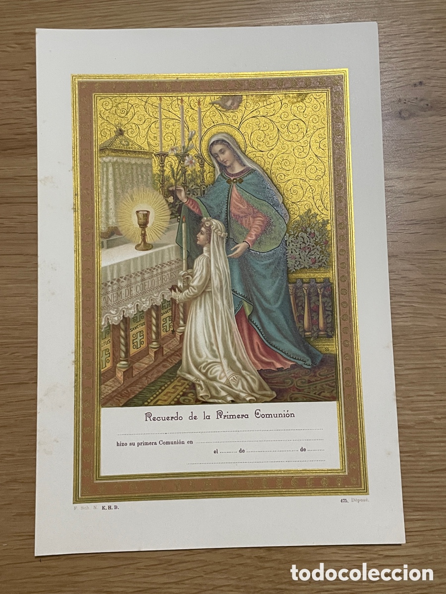 Antig&uuml;edades: L&aacute;mina de recuerdo de la Primera comuni&oacute;n. F. Seh. N. K. H. B. 475. D&eacute;pos&eacute;
