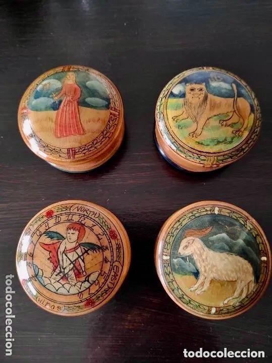 Antiguidades: CAJITAS DE FINA MADERA CON DIBUJOS DEL ZODIACO EN SUS TAPAS