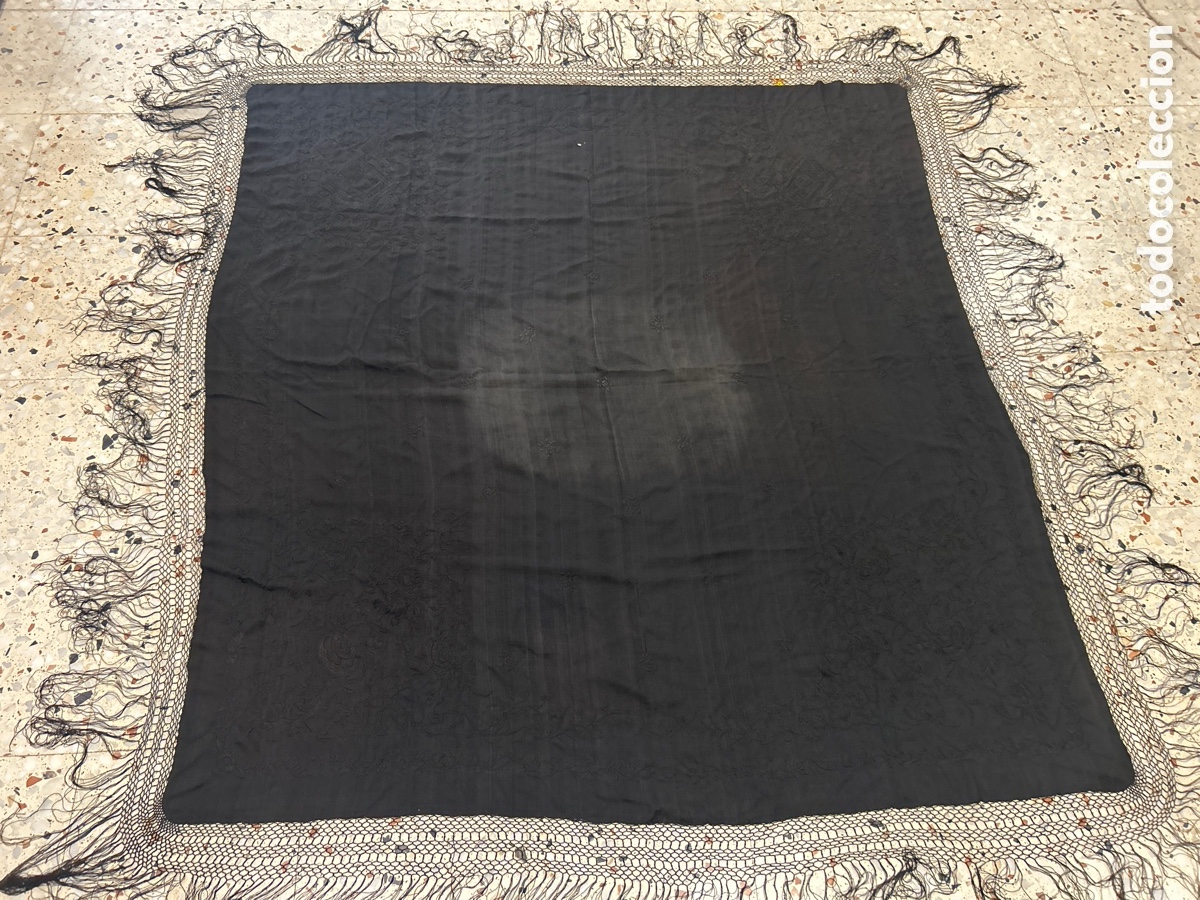 Antiguidades: MANT&Oacute;N DE MANILA S.XIX EN SEDA CON GUIRNALDAS FLORES Y ESCENAS CHINESCAS, 4 ESQUINAS *VER FOTOS*