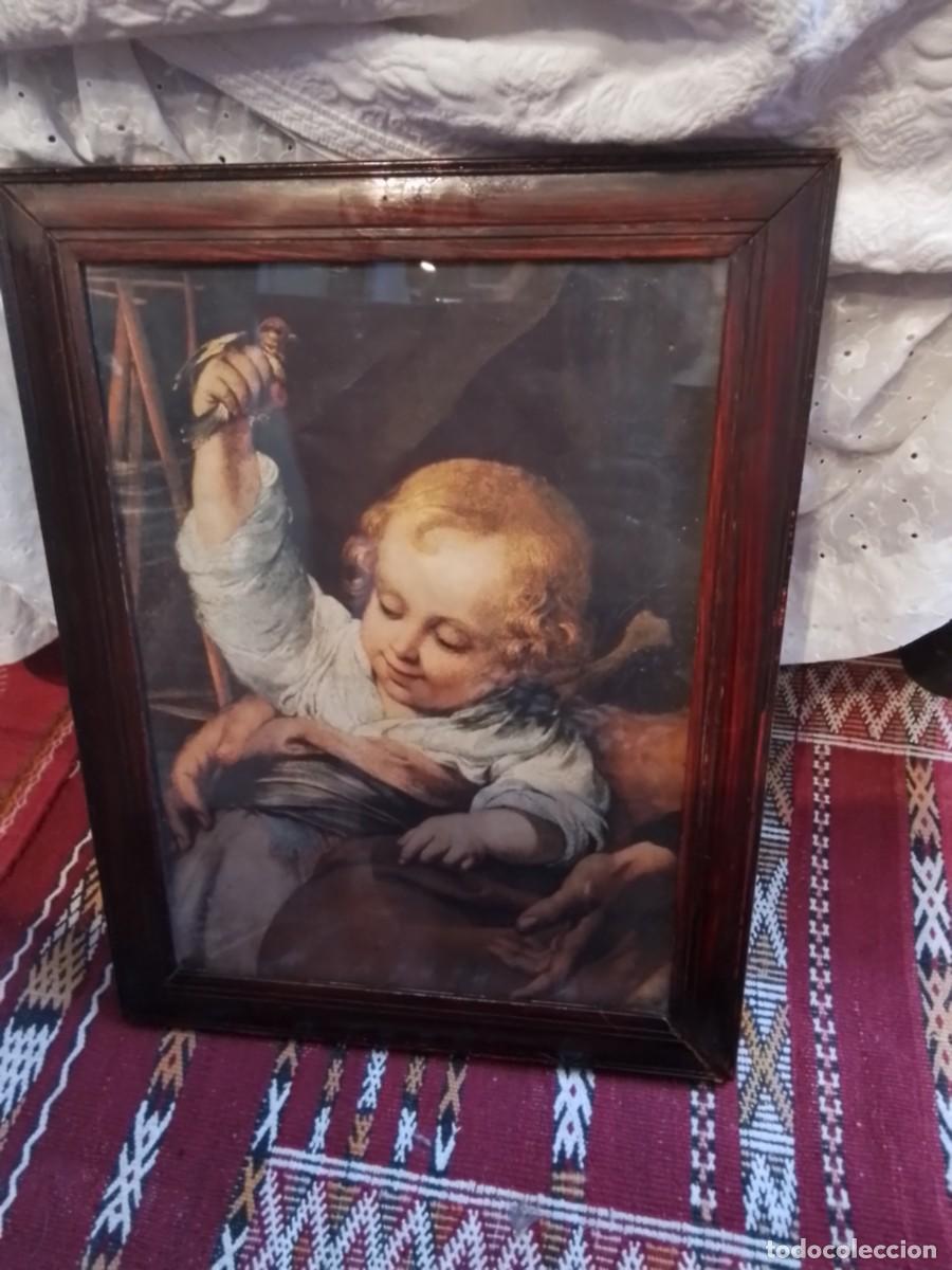 Antig&uuml;edades: Cuadro Ni&ntilde;o Jesus de la Sagrada Familia del pajarito de Murillo