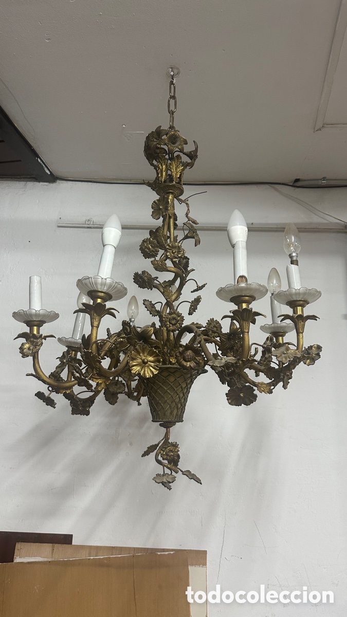 Antig&uuml;edades: Lampara de bronce. Francia. A&ntilde;os 20-30