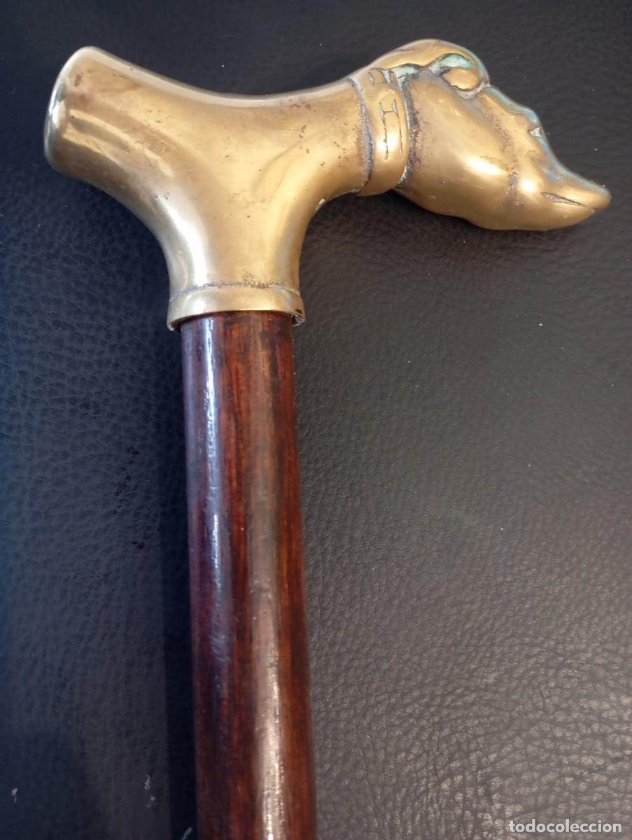 Antig&uuml;edades: Elegante bast&oacute;n cl&aacute;sico con empu&ntilde;adura en forma de perro en bronce.