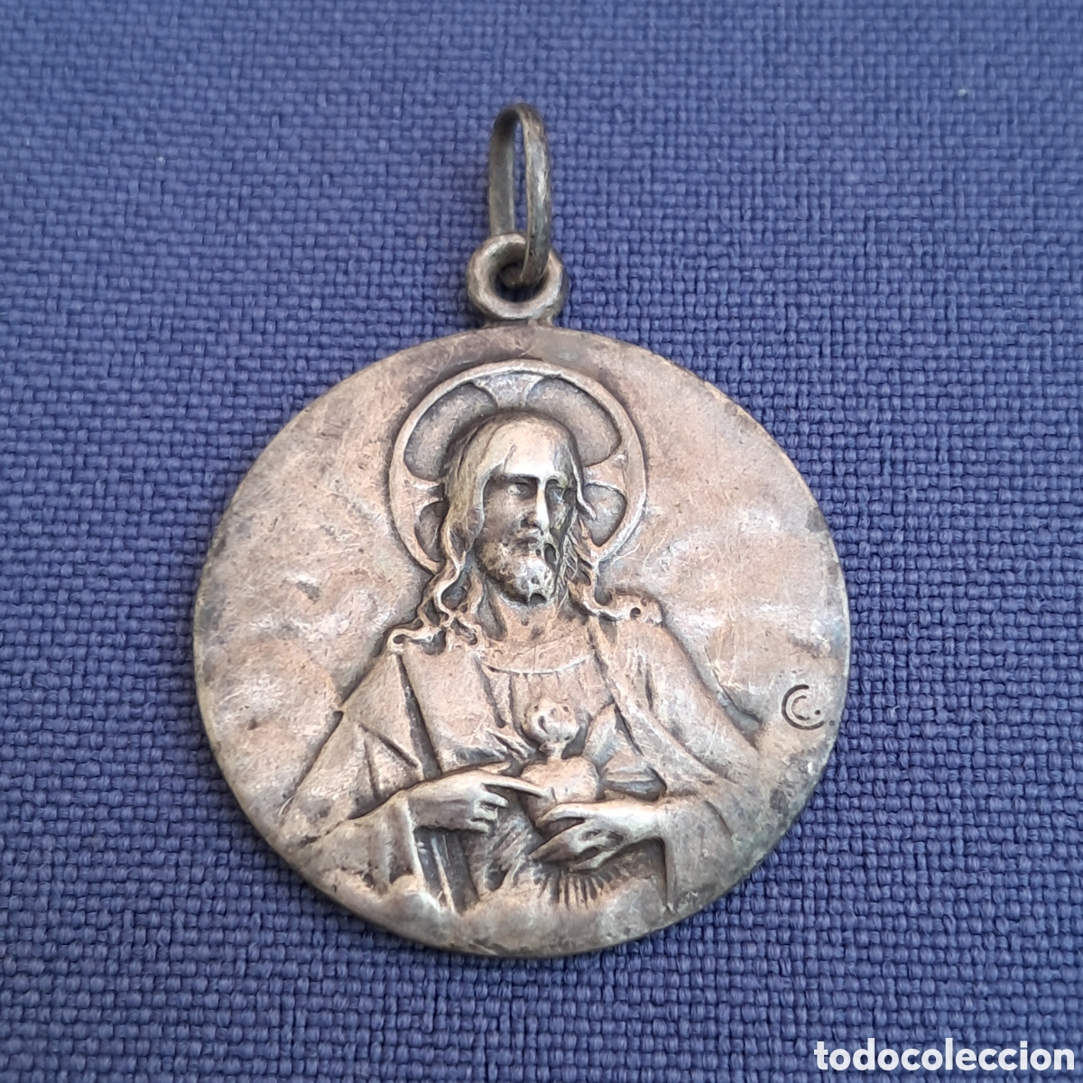 Antiguidades: Antigua medalla de plata - escapulario de Cristo / Jesucristo y Nuestra Se&ntilde;ora Virgen del Carmen