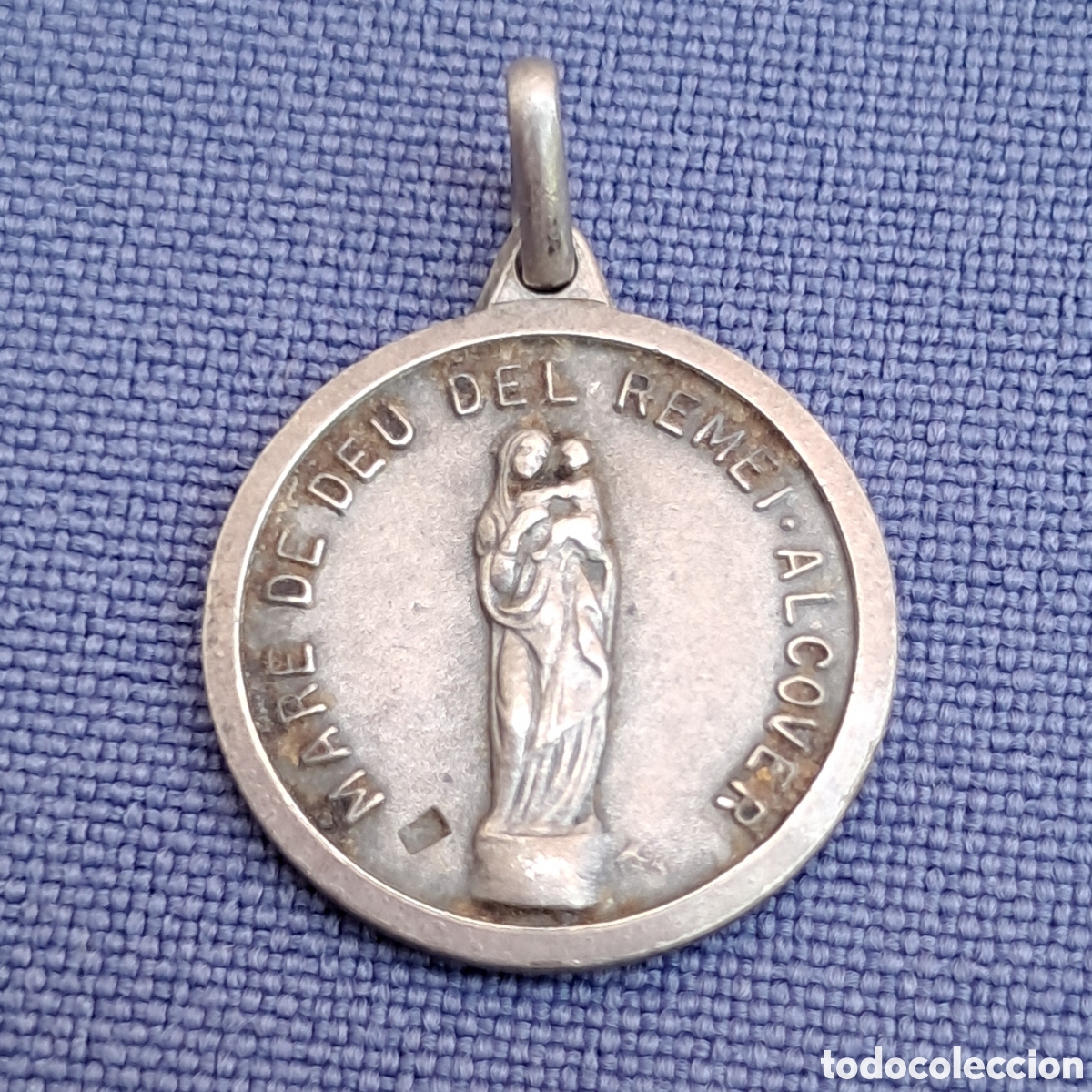 Antiguidades: Antigua medalla, plata - escapulario de Cristo / Jesucristo y Virgen del Remei, Alcover (Tarragona)
