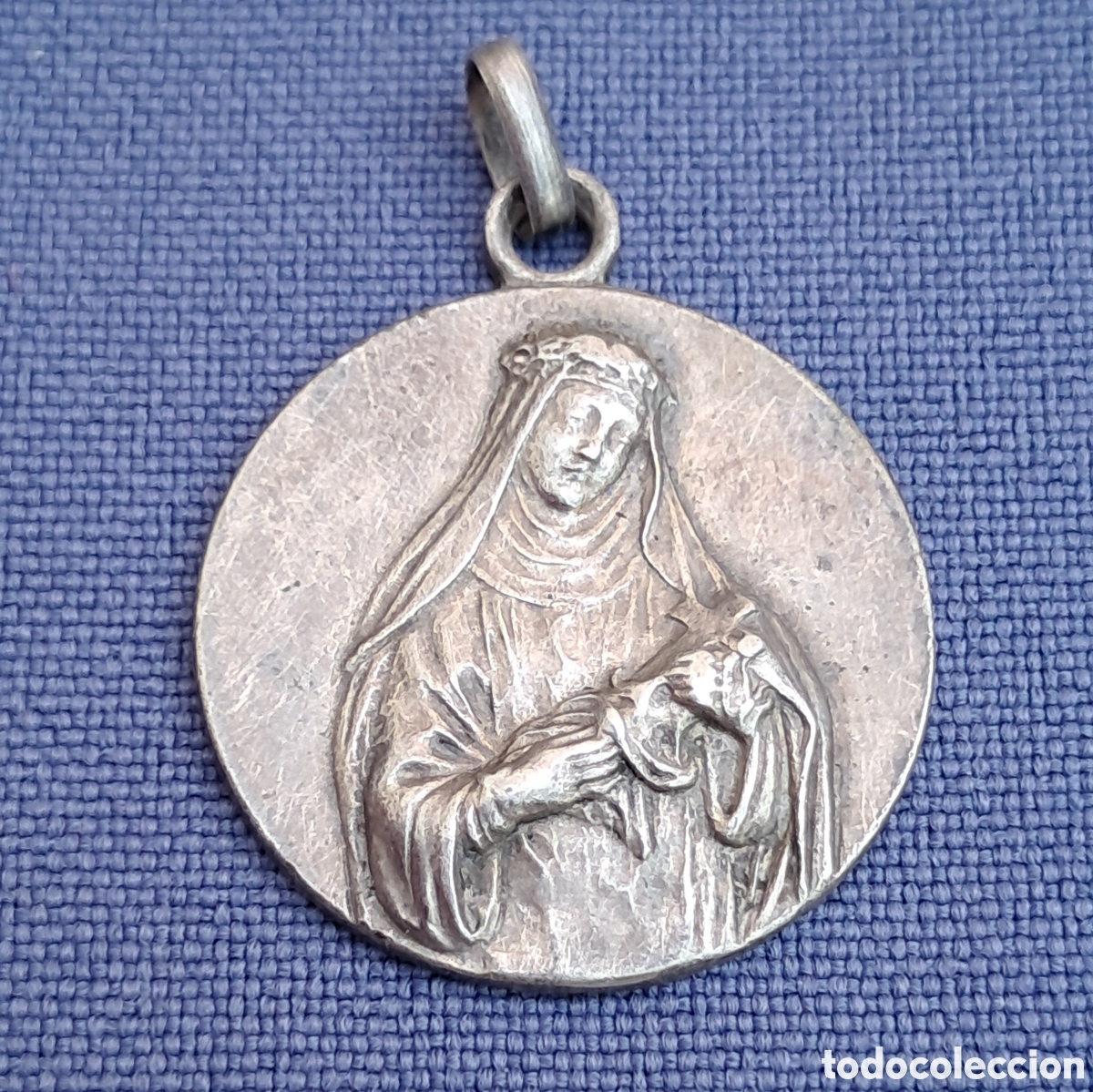 Antiguidades: Antigua medalla de plata de Santa Rosa de Lima