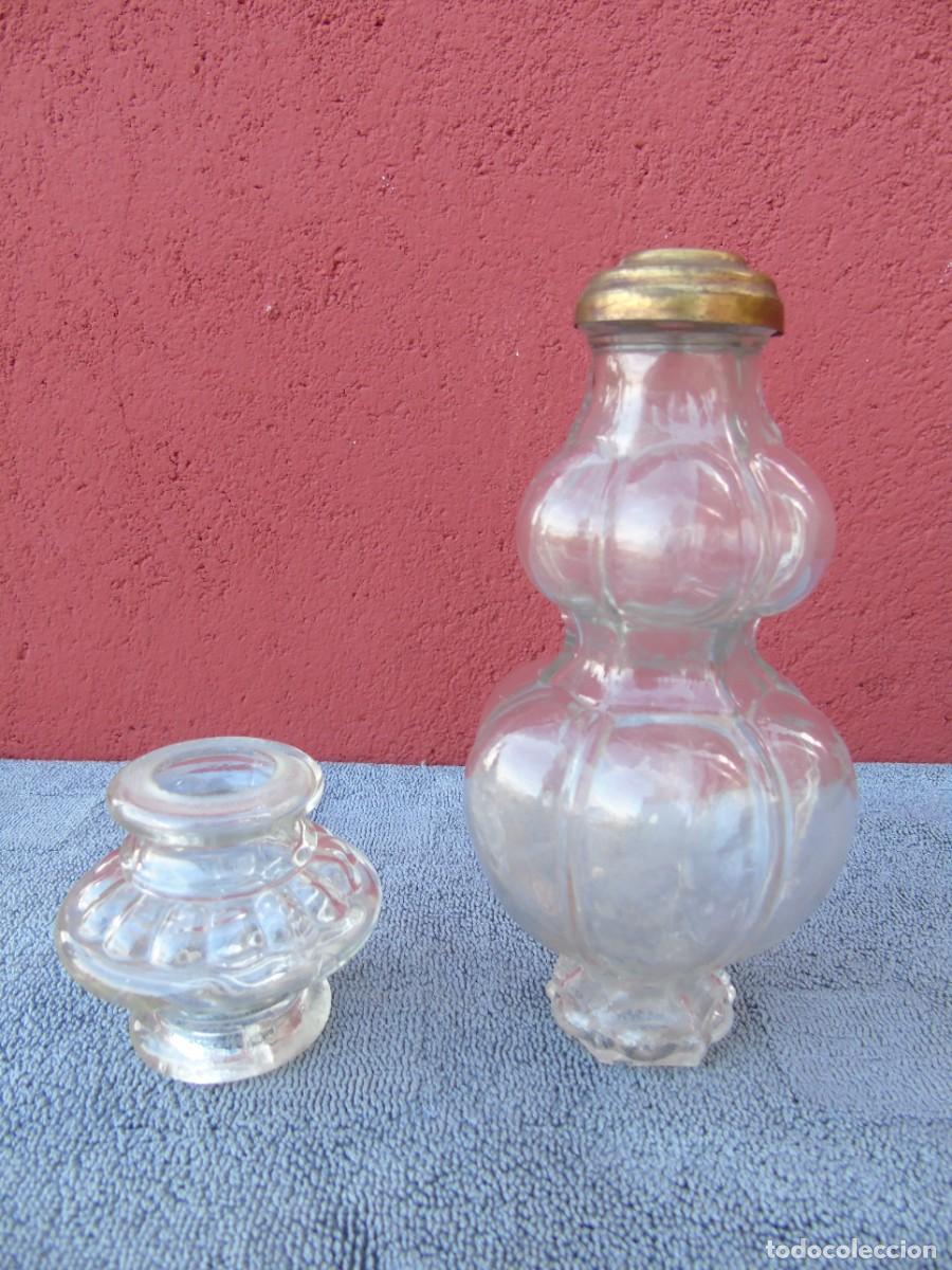 Antig&uuml;edades: RECAMBIO PARA LAMPARA ANTIGUA, PARTE CENTRAL EN DOS PARTES DE CRISTAL O VIDRIO TRANSPARENTE.