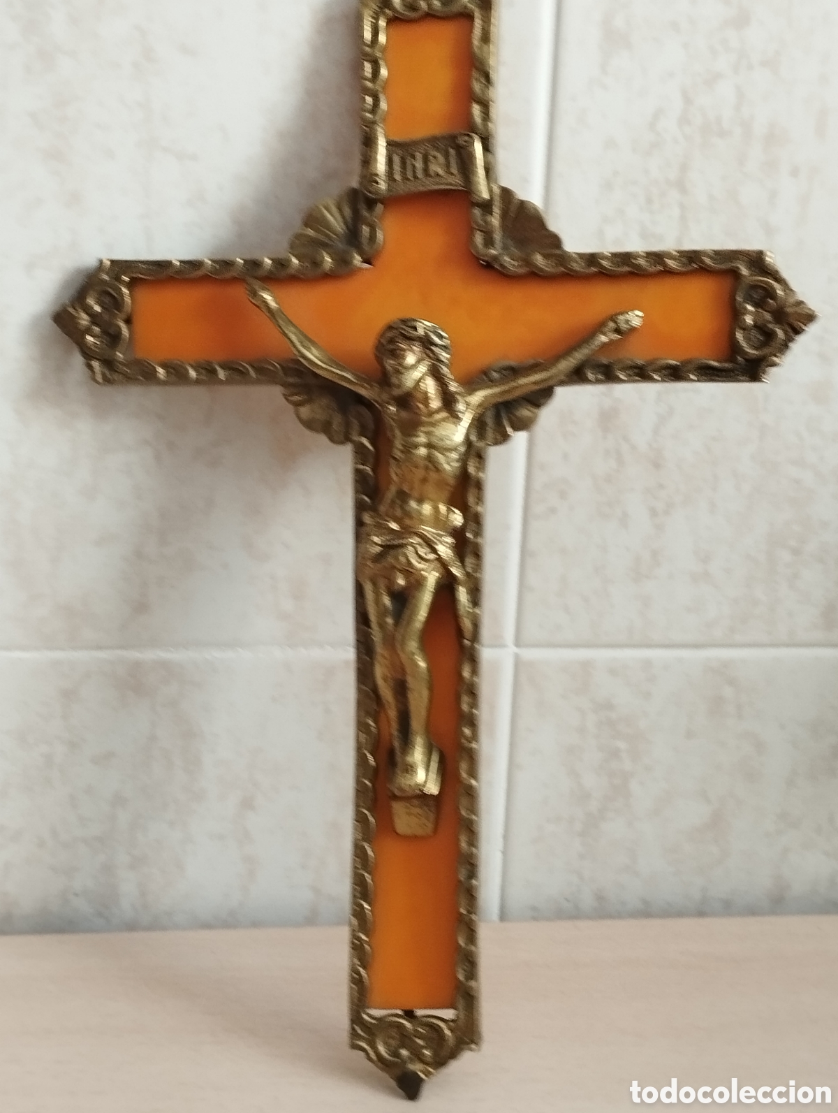Antig&uuml;edades: CRUCIFIJO JESUCRISTO BRONCE/LATON MACIZO 31 CMS ALTO
